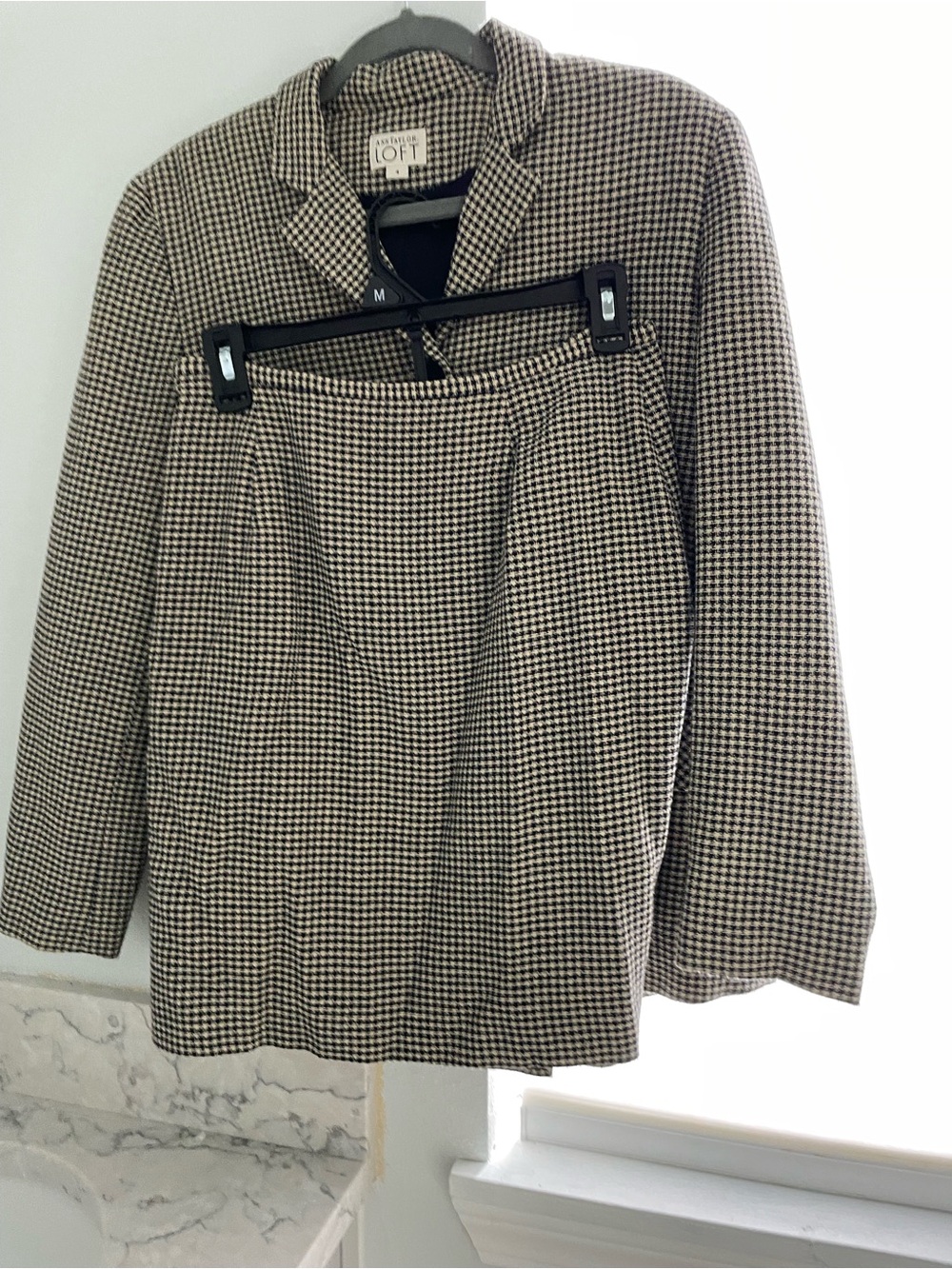 LOFT Women's Houndstooth Blazer Jacket - Black & Cream